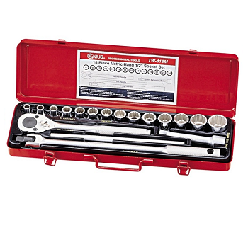 Bộ khẩu tay vặn 1/2' 18 chiếc hệ Mét (12 cạnh) - Genius TW-418M